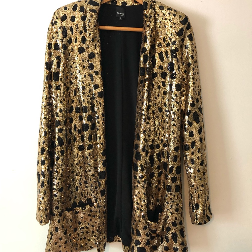Sequin leopard print boyfriend blazer